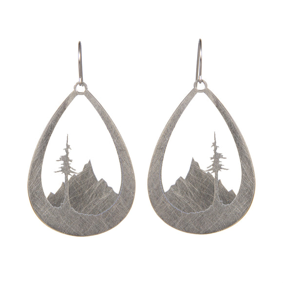 Layered Stainless Steel Mountain and Tree Earrings