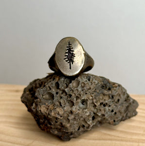 Rustic Tree Signet Ring in Shibuichi