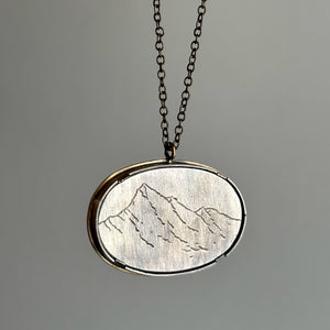 Engraved Mountain Necklace Large Oval