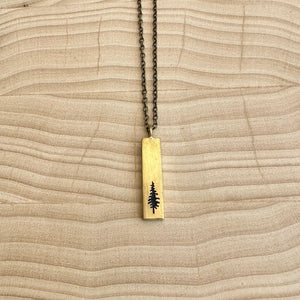 Majestic Conifer Tree Necklace - Brass Chain