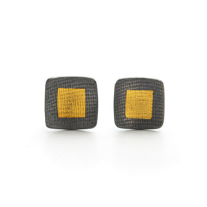 Oxidized Silver Square Studs with Gold