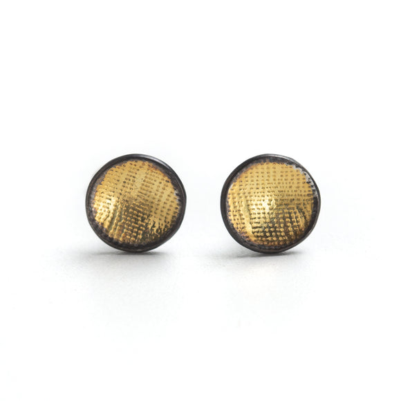 Oxidized Silver Round Studs with gold