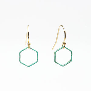 Little Hexagon Green Earrings