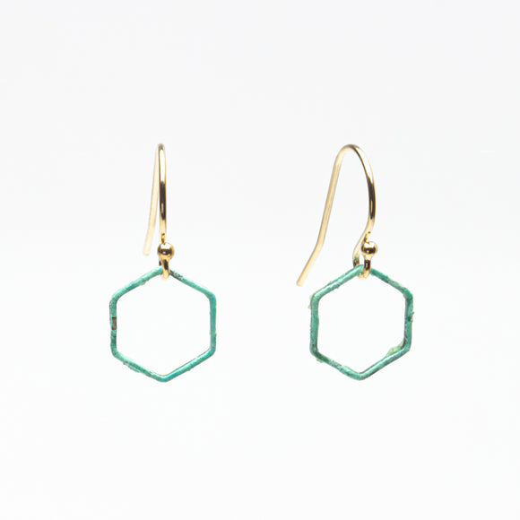 Little Hexagon Green Earrings