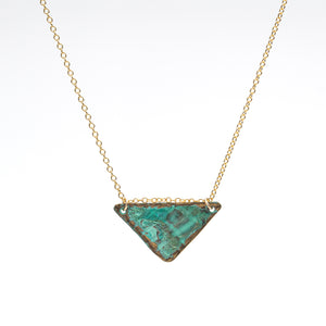 Triangle Necklace in Brass with Green Patina