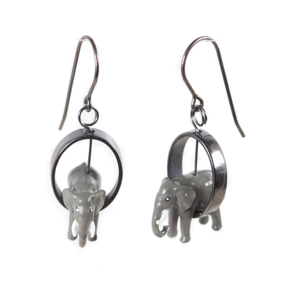 Small Elephant Earrings in Silver Frame