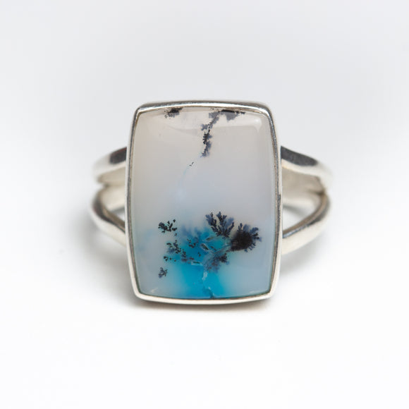 Dendritic Opal square Silver Ring