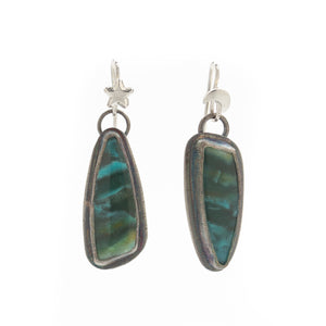 Blue Opal Petrified Wood Drop Earrings