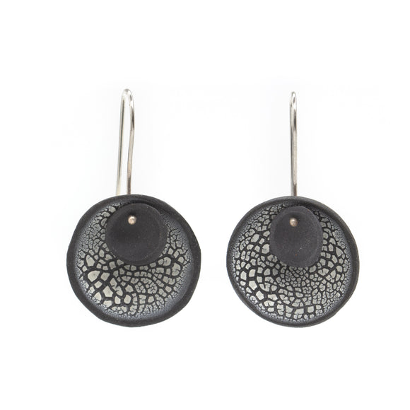 Layered Black and White Crackle Earrings