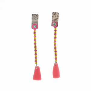 Pink Plexiglass Earrings with Sterling Silver and Beads