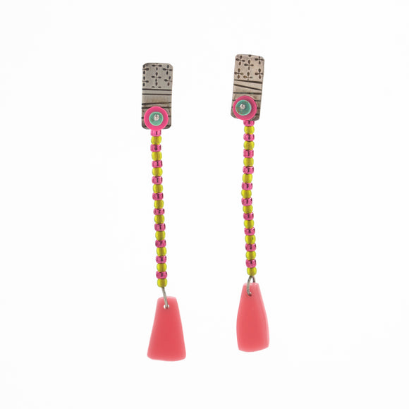 Pink Plexiglass Earrings with Sterling Silver and Beads