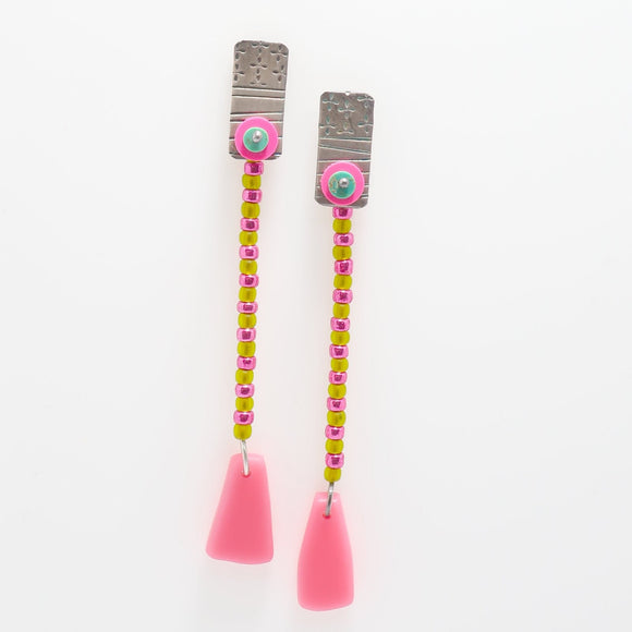 Pink Plexiglass Earrings with Sterling Silver and Beads