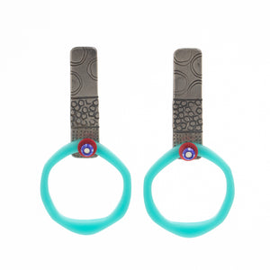 Turquoise Plexiglass Earrings with Sterling Silver and Beads