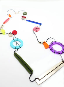 Long Necklace with Colorful, Handmade, Plexiglass Beads