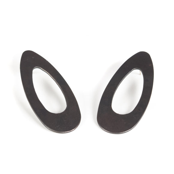 Long Oval Earrings in Blackened Steel