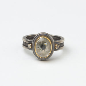 Sea Urchin Quartz and Diamonds Ring