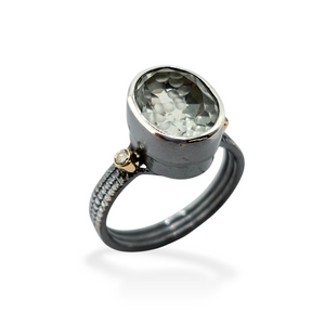 Prasiolite & Diamonds Ring