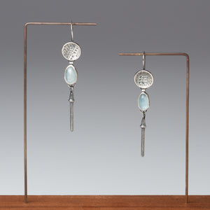 Sea Urchin and Aquamarine silver dangle earrings