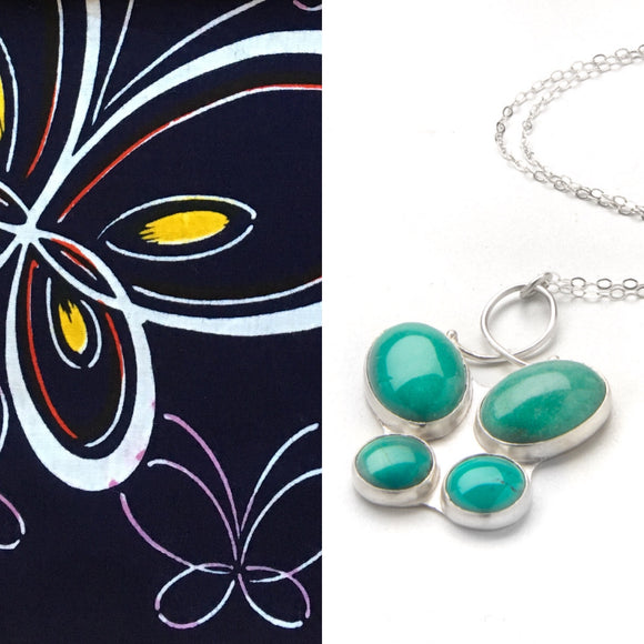 Charise Randell- Flutter Necklace yukata jewelry show silver and turquoise butterfly pendant