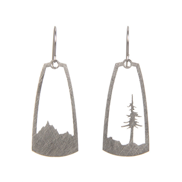 Stainless Steel Mountain and Conifer Tree Earrings
