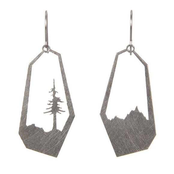Stainless Steel Mountain and Tree Earrings