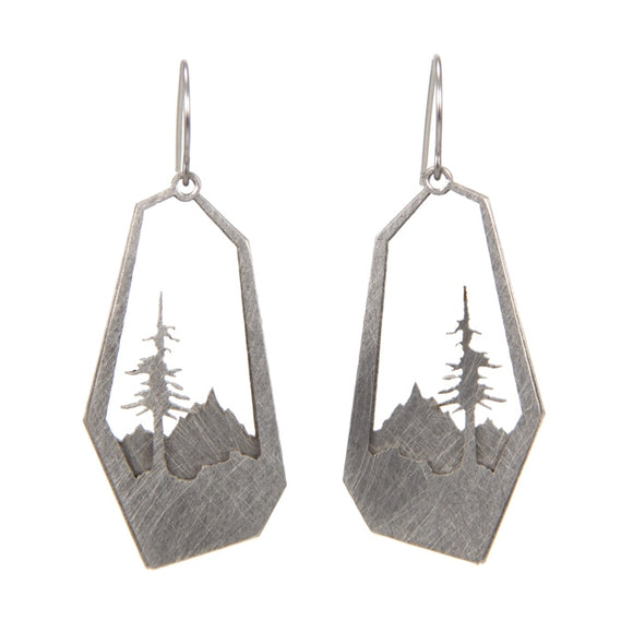 Stainless Steel Layered Tree and Mountain Earrings