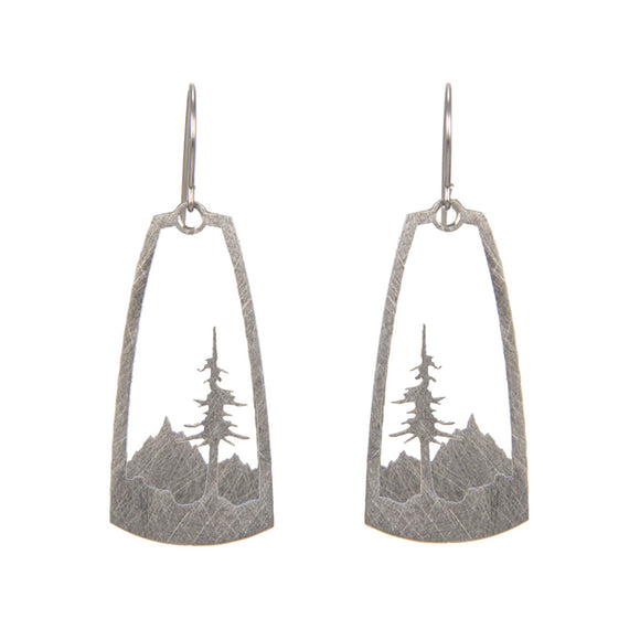 Layered Mountain and Conifer Tree Silhouette Earrings