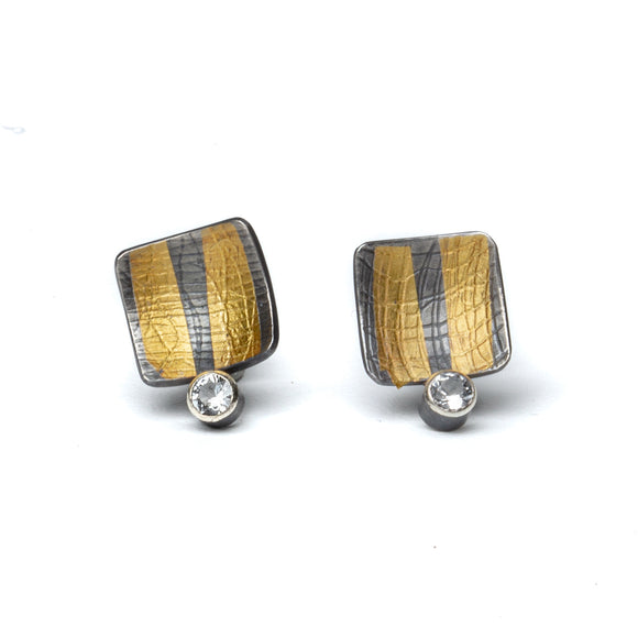 Square Line Earrings with Topaz