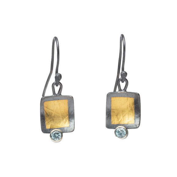 Square Drops with Blue Zircon and Gold