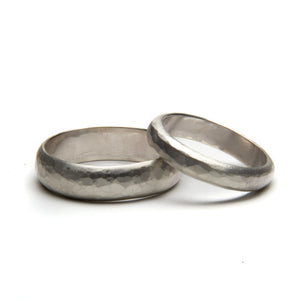 Ball Peen Hammered and Brushed Ring Set