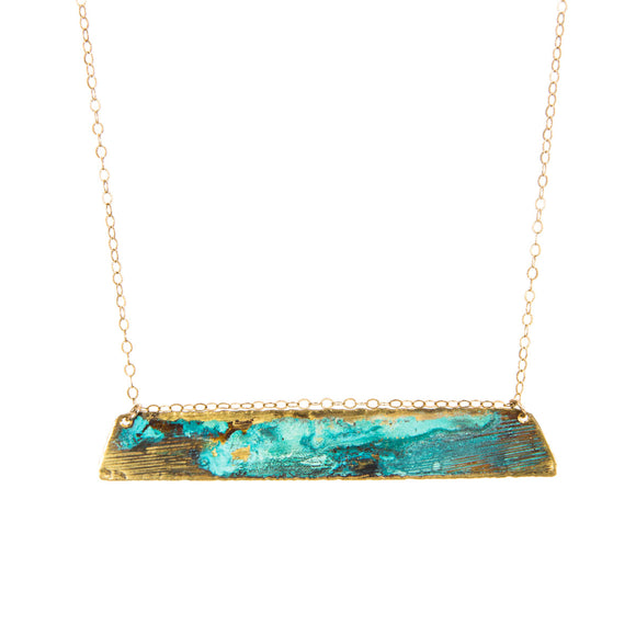 Green Patina Brass and Gold Necklace