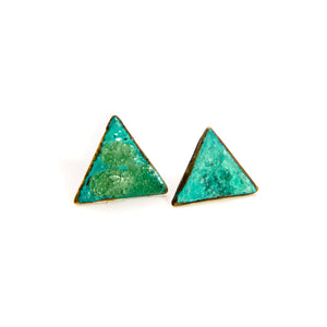 Patinated Triangle Earrings brass