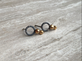 Hammered Silver Circle Earrings with Bronze Seeds