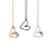 Hammered Simple Heart Necklace with Cubic Zirconia