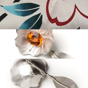Juan Reyes - Lily of the Valley Brooch yukata jewelry show silver and citrine shawl pin