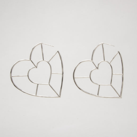 Double Heart Hoop Earrings in Silver
