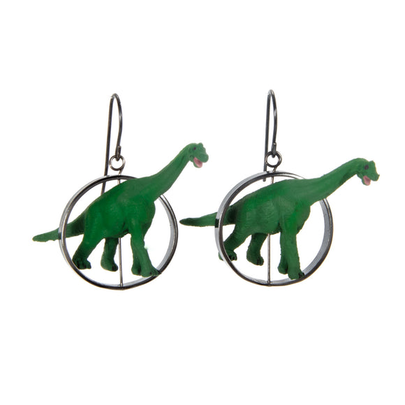 Brontosaurus Earrings silver plastic toy