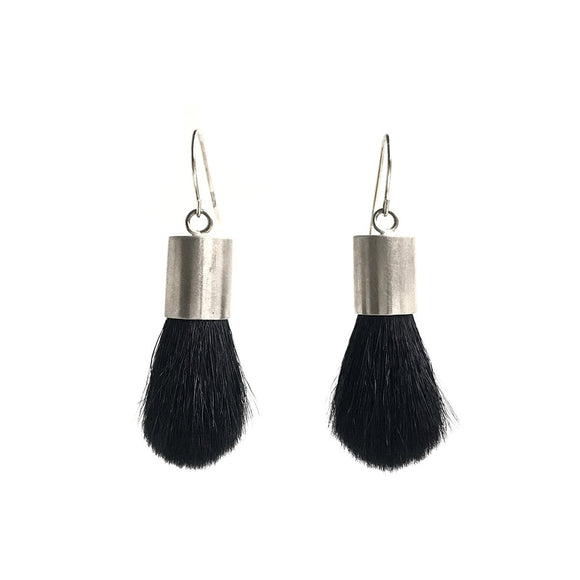 Black Round Brush Earrings in Sterling Silver