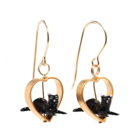 Black Cat Earrings in Gold