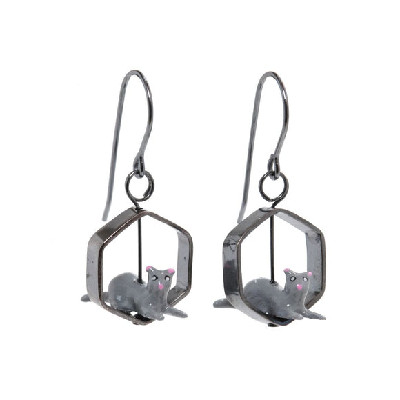 Gray Cat Earrings in Silver