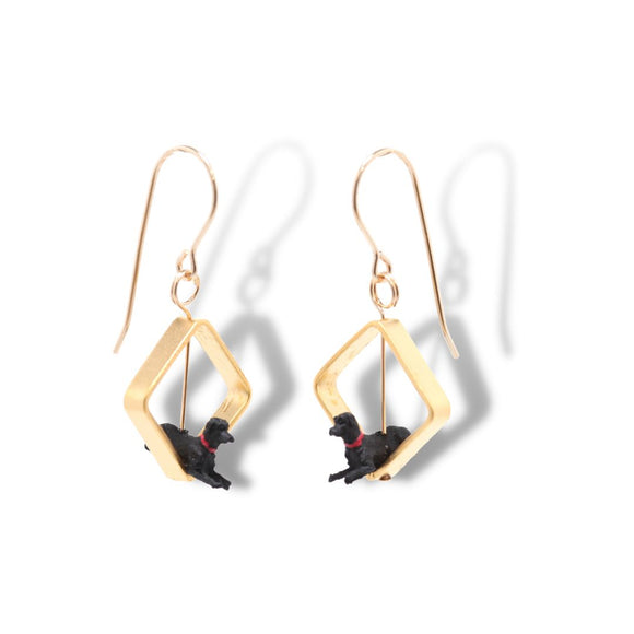 Black Poodle Earrings in Gold
