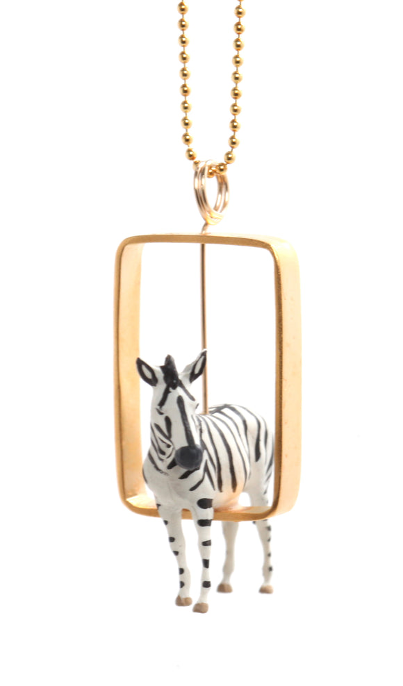 Zebra Necklace in Gold Frame