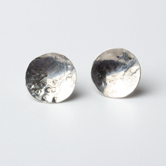 textured silver disc stud earrings Domed Faux Reticulated Studs