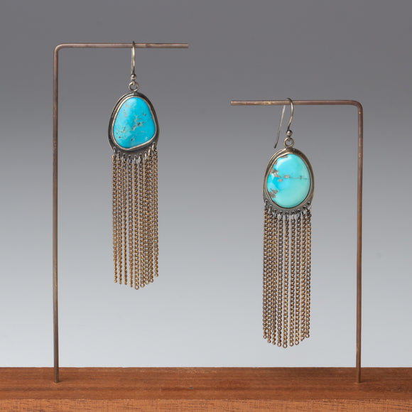 sterling silver, brass chain, turquoise earrings