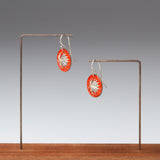Red Enamel and Silver Dome Earrings