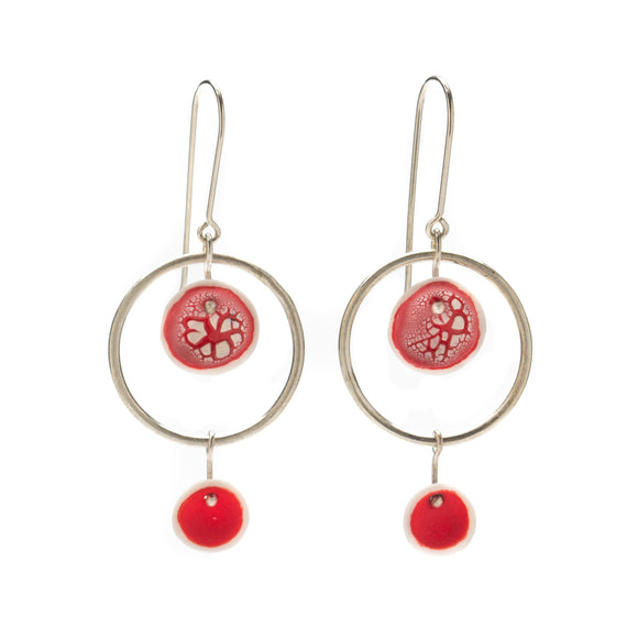 Circle and Double Pod Earrings in Red