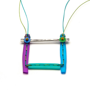 Multi Color Stitched Square Necklace