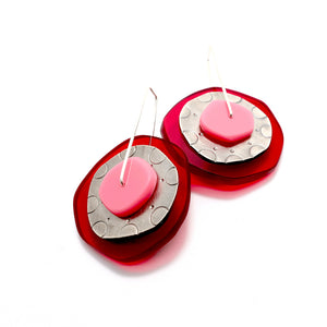 Pink and Red Spinner Earrings