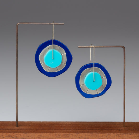 bright blue plexiglass hoop earrings