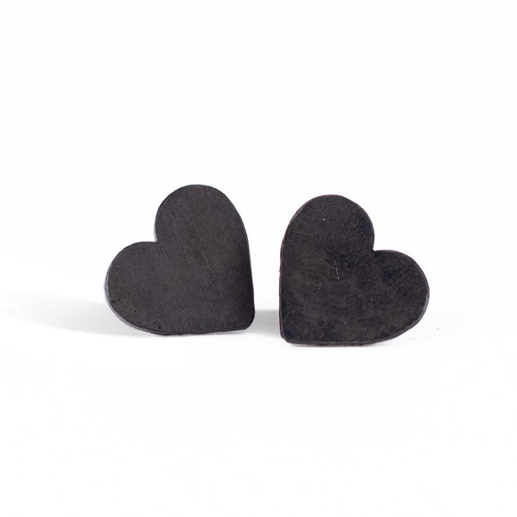 Heart earrings in blackened steel. Silver ear posts. 